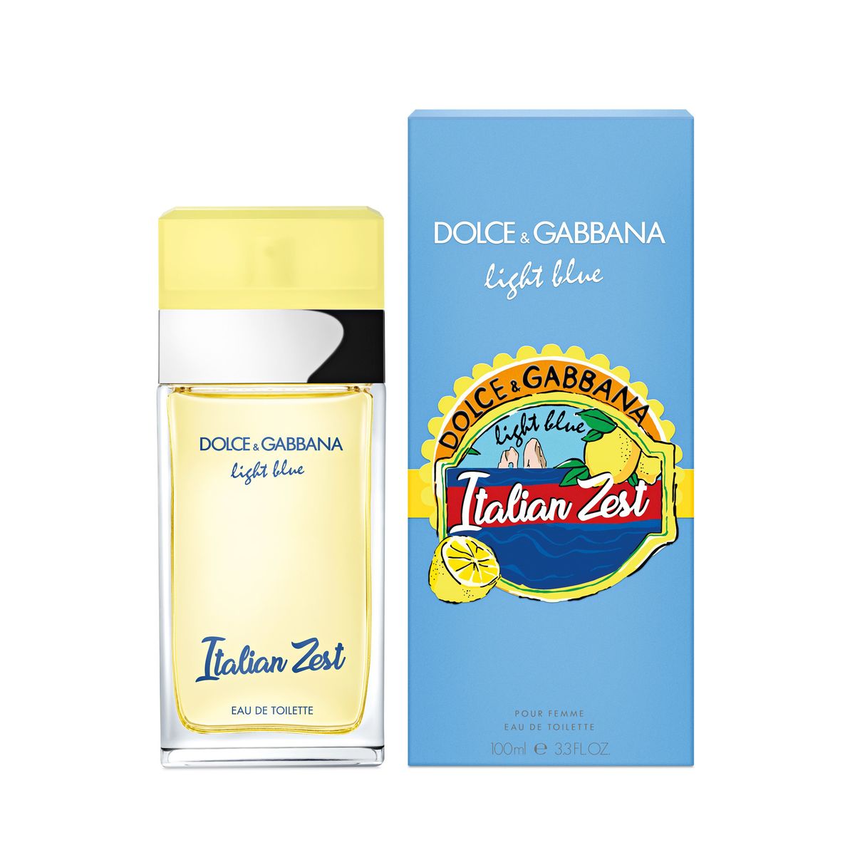 Dolce & Gabbana Light Blue Italian Zest EDT 100ml yellow perfume bottle with blue box for women