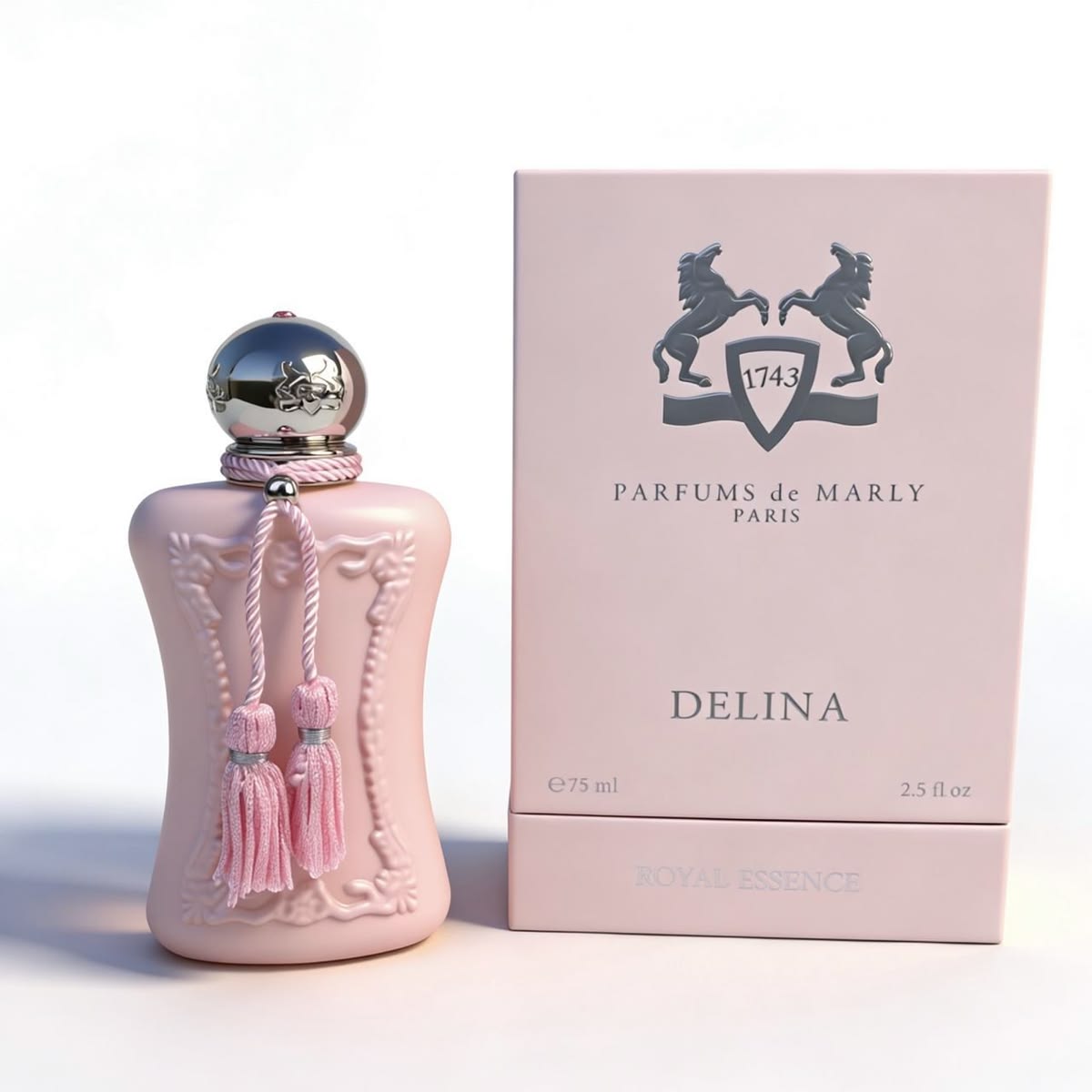 Parfums de Marly Delina Eau De Parfum Spray for Women 75ml 2.5 oz soft powder pink glass bottle with silver cap and soft pink tassel