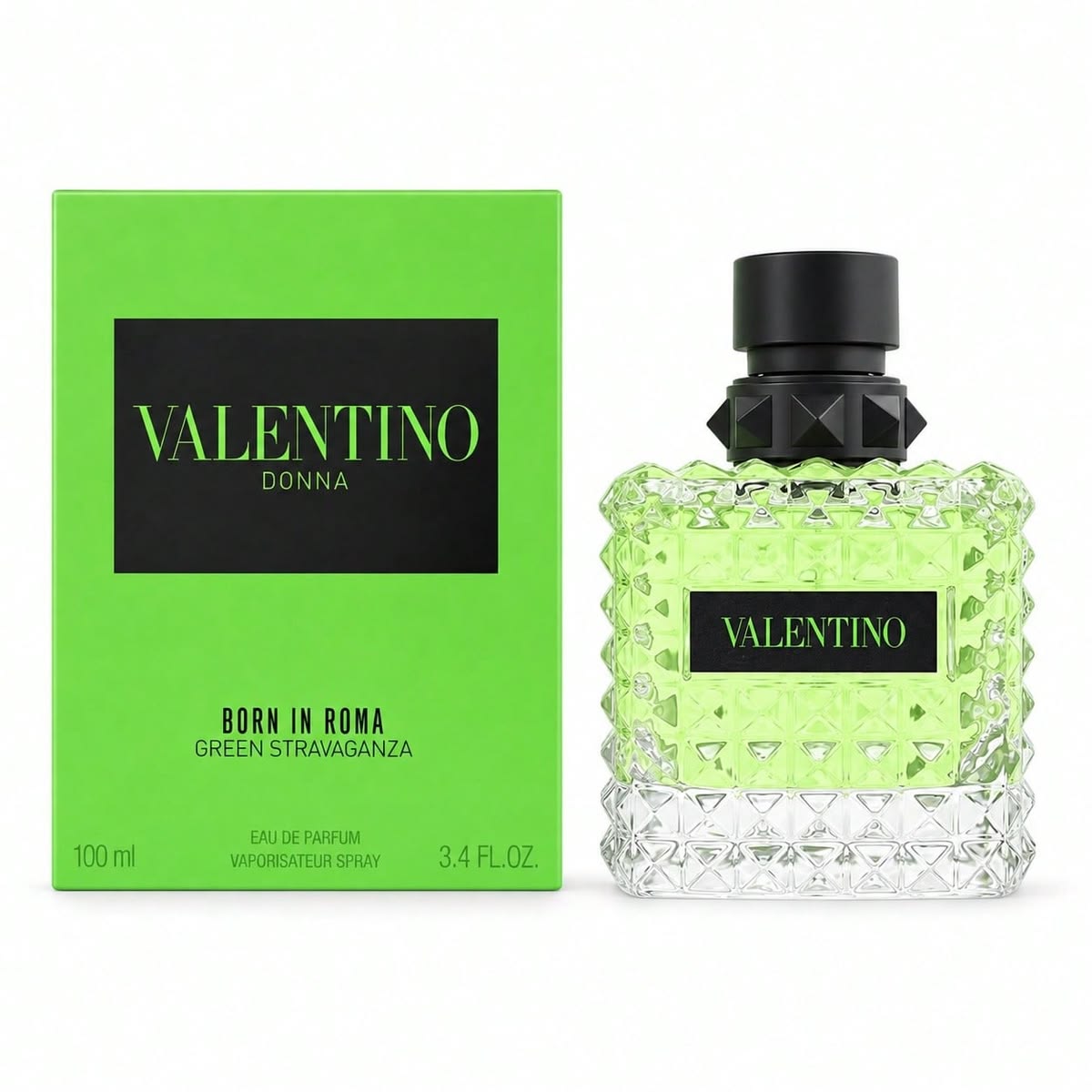 Valentino Donna Born in Roma Green Stravaganza EDP 100ml studded green perfume bottle for women
