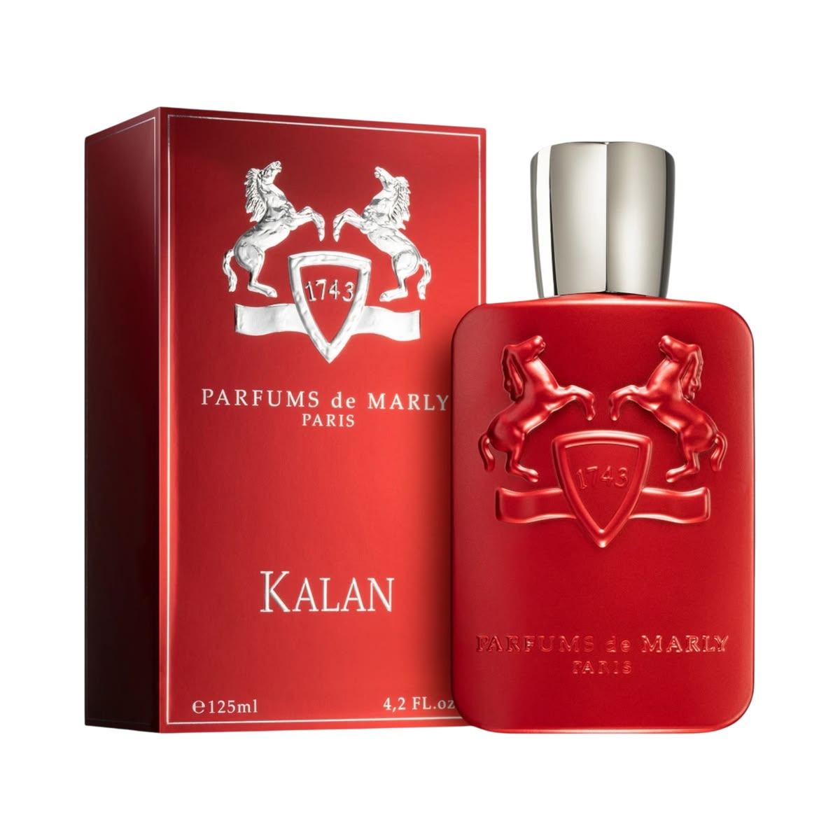 Parfums de Marly Kalan EDP 125ml red perfume bottle with silver cap and red box