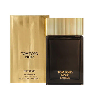 Tom Ford Noir Extreme Eau de Parfum 100ml men's perfume dark bottle with gold cap beside its gold box