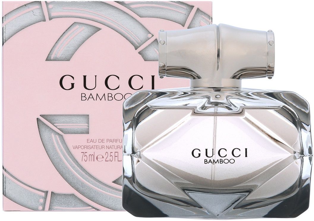 Gucci Bamboo Eau De Parfum Spray for Women 75ml 2.5 oz diamond-cut glass bottle with silver bamboo cap and pink box