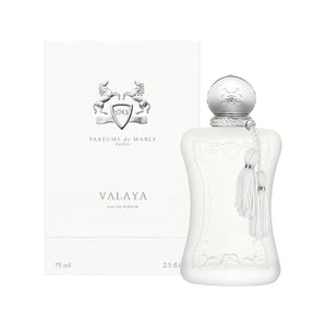 Parfums de Marly Valaya Eau De Parfum Spray for Women 75ml 2.5 oz frosted white glass bottle with silver cap and matching white tassels