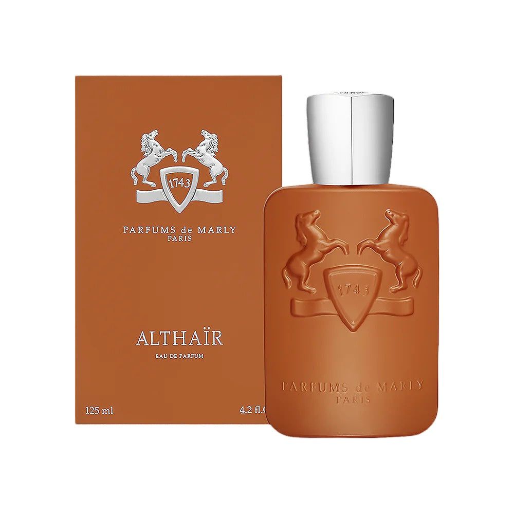 Parfums de Marly Althair EDP 125ml caramel brown perfume bottle with silver cap and brown box