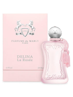 Parfums de Marly Delina La Rosée Eau De Parfum Spray for Women 75ml 2.5 oz translucent frosted soft pink glass bottle with silver cap and soft pink tassel