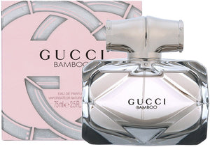 Gucci Bamboo Eau De Parfum Spray for Women 75ml 2.5 oz diamond-cut glass bottle with silver bamboo cap and pink box